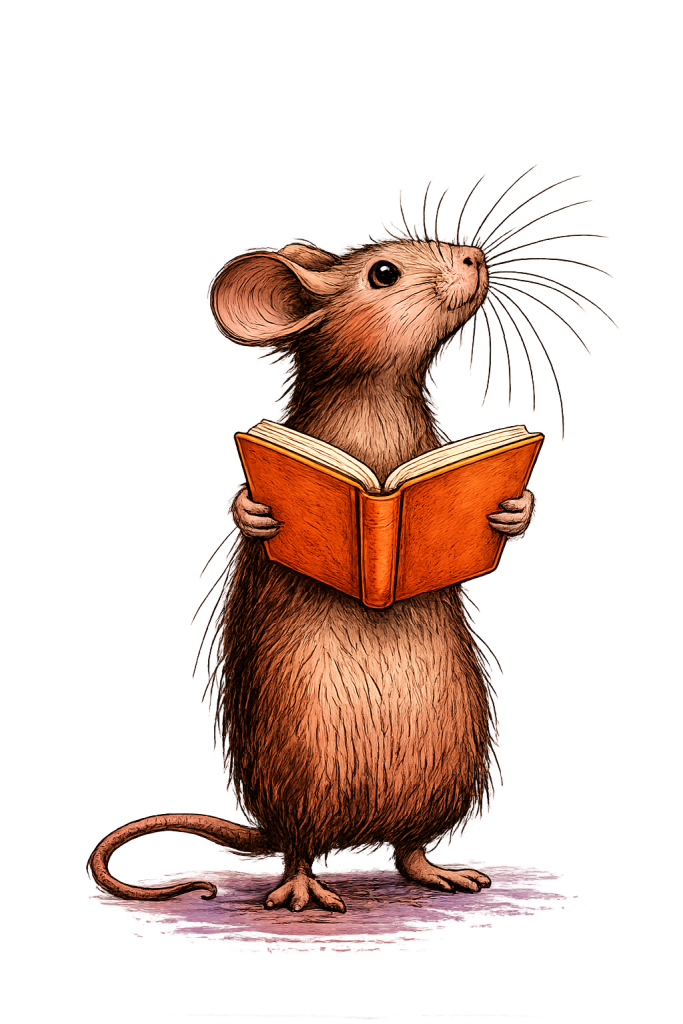 Die Leseratte mit einem Buch ©FEIGENBAUMPUNKT